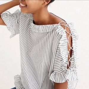 •Madewell• Lace Up Ruffle Top Striped